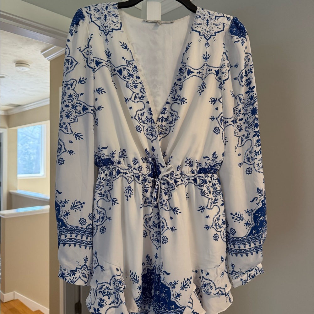 Lovers + Friends Blue and White Floral Romper
